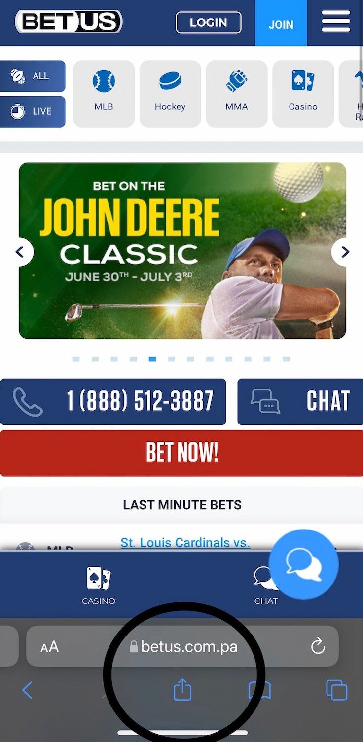 BetUS Betting App home screen