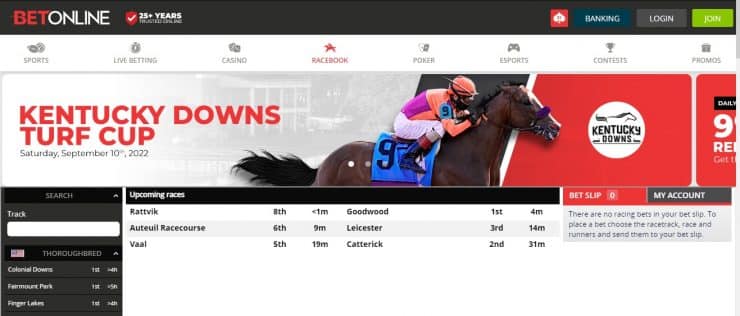 BetOnline homepage for horse racing in Ohio