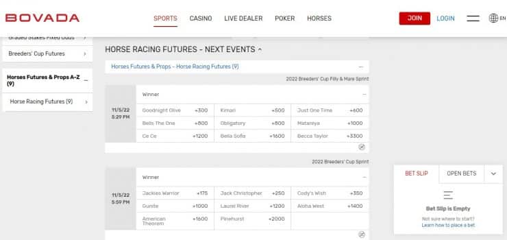 Bovada fixed-odds horse racing in Ohio