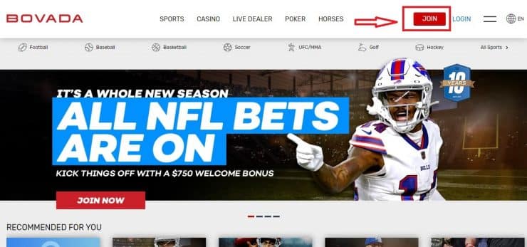 Bovada Join page