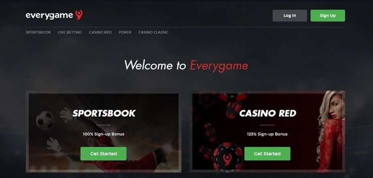 Everygame homepage- one of the best online gambling sites on Reddit
