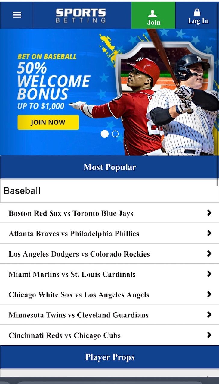 SportsBetting.ag Mobile Betting App homepage